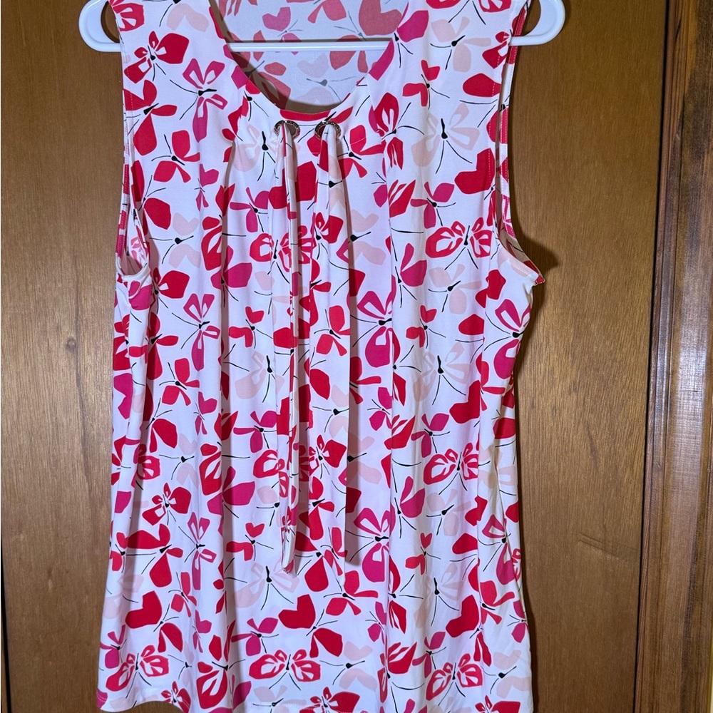 Nine West Red and White Floral Sleeveless Blouse